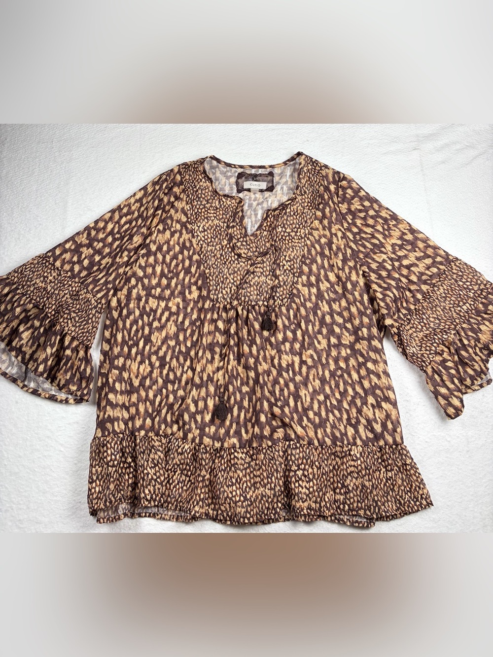 Cupio Brown & Tan aniaml‎ Printed Boho Peasant Tunic